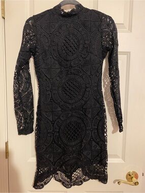 Girl in Mind black long sleeve lace high neck bodycon dress, size 8